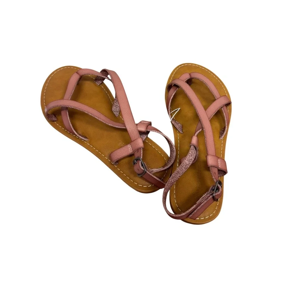 Amazon Essentials Womens Strappy Gladiator Sandals Pink Mauve Size 6 Flat Buckle